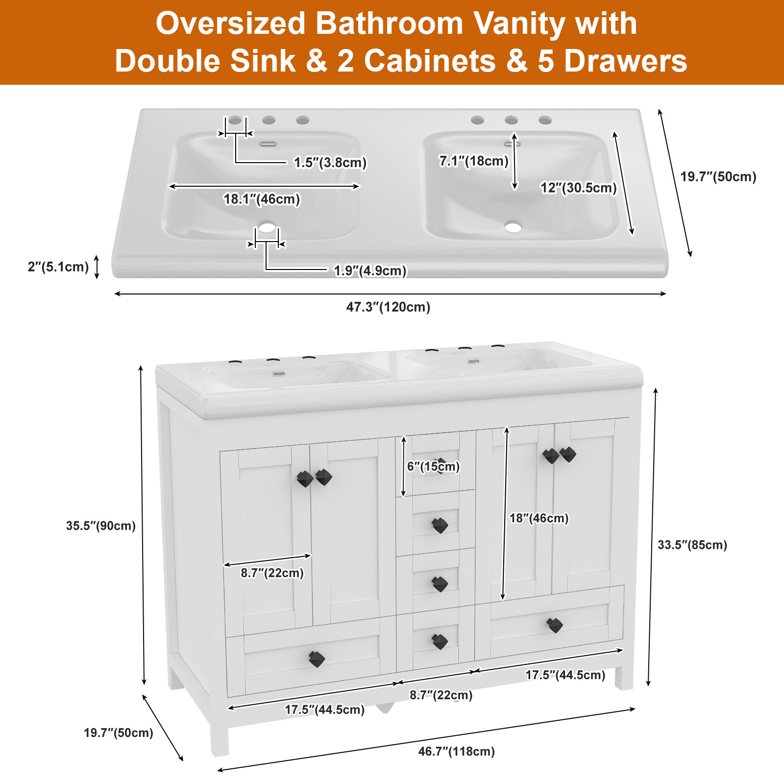 Mueble de baño blanco de 47.3  - Home Bathroom Vanity Combo reseña y precio